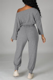 Red Fashion Casual Solid Basic O Neck Long Sleeve Two Pieces