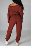 Red Fashion Casual Solid Basic O Neck Long Sleeve Two Pieces