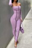 Light Pink Sexy Casual Solid Split Joint Backless Strapless Skinny Jumpsuits