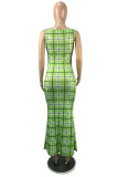 Green Sexy Casual Letter Print Hollowed Out O Neck Vest Dress