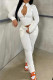 White Fashion Casual Solid Patchwork Zipper Collar Long Sleeve Two Pieces