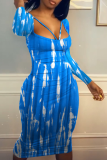 Red Sexy Patchwork Tie-dye Square Collar Pencil Skirt Dresses