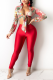 Red Sexy Print Bandage V Neck Long Sleeve Two Pieces