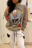 Brown Fashion Casual Print Basic Hooded Collar Tops