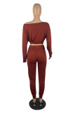 Red Fashion Casual Solid Basic O Neck Long Sleeve Two Pieces
