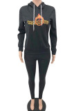 Black Fashion Casual Print Split Joint Hooded Collar Long Sleeve Two Pieces