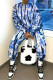 Blue Fashion Casual Print Basic O Neck Long Sleeve Two Pieces