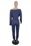 Red Fashion Casual Solid Basic O Neck Long Sleeve Two Pieces