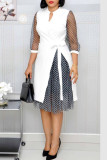 Red Fashion Street Polka Dot Patchwork V Neck A Line Dresses