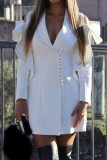 White Fashion Street Solid Patchwork Turn-back Collar Outerwear