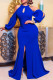 Blue Fashion Elegant Solid Patchwork Halter One Step Skirt Dresses