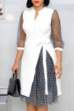 Red Fashion Street Polka Dot Patchwork V Neck A Line Dresses
