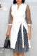 White Fashion Street Polka Dot Patchwork V Neck A Line Dresses