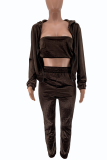 Pink Casual Solid Make Old Zipper Collar Long Sleeve Three Pieces