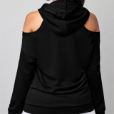 Colour Casual Street Print Patchwork Without Belt Hooded Collar Tops
