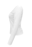 White Fashion Street Solid Patchwork V Neck Tops