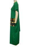 Green Casual Print Patchwork Asymmetrical V Neck Straight Dresses