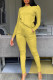 Yellow Casual Solid Patchwork O Neck Long Sleeve Two Pieces