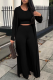 Black Casual Solid Patchwork O Neck Long Sleeve Three Pieces