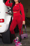 Red Fashion Casual Print Patchwork O Neck Long Sleeve Two Pieces