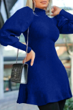 Red Casual Solid Patchwork Half A Turtleneck Cake Skirt Dresses