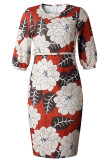Multicolor Fashion Sexy Print Patchwork O Neck Pencil Skirt Dresses