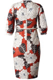 Multicolor Fashion Sexy Print Patchwork O Neck Pencil Skirt Dresses