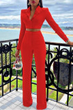 Red Fashion Street Solid Patchwork Turn-back Collar Long Sleeve Two Pieces