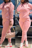 Pink Casual Solid Patchwork Fold Hooded Collar Long Sleeve Two Pieces