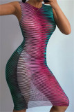 Rose Red Fashion Sexy Print Basic O Neck Sleeveless Dress