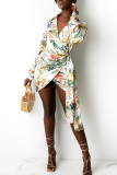 Leaf Print Sexy Print Bandage Patchwork V Neck One Step Skirt Dresses