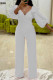 White Elegant Solid Patchwork Flounce V Neck Straight Jumpsuits