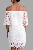 White Sweet Solid Hollowed Out Split Joint Off the Shoulder Straight Dresses