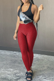 Tangerine Red Sexy Solid Patchwork Skinny High Waist Pencil Solid Color Bottoms