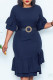 Deep Blue Fashion Casual Solid Patchwork O Neck Pencil Skirt Dresses