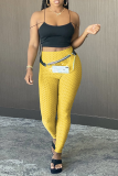 Yellow Sexy Solid Patchwork Skinny High Waist Pencil Solid Color Bottoms