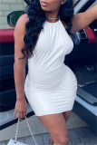 Pink Fashion Sexy Solid Bandage Backless Halter Sleeveless Dress