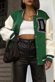 Ink Green Fashion Casual Print Patchwork Outerwear