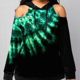 Colour Casual Street Print Patchwork Without Belt Hooded Collar Tops