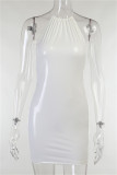 Pink Fashion Sexy Solid Bandage Backless Halter Sleeveless Dress