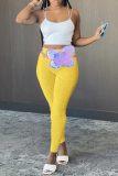 Yellow Sexy Solid Patchwork Skinny High Waist Pencil Solid Color Bottoms