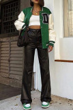 Ink Green Fashion Casual Print Patchwork Outerwear