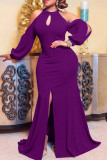 Purple Fashion Elegant Solid Patchwork Halter One Step Skirt Dresses
