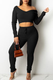 Red Casual Solid Patchwork V Neck Long Sleeve Two Pieces