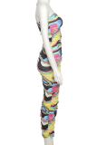 Colour Sexy Print Patchwork Spaghetti Strap Pencil Skirt Dresses