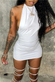Pink Fashion Sexy Solid Bandage Backless Halter Sleeveless Dress