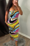 Colour Sexy Print Patchwork Spaghetti Strap Pencil Skirt Dresses
