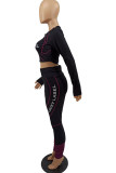 Red Fashion Casual Print Patchwork O Neck Long Sleeve Two Pieces