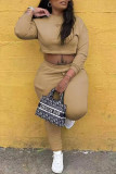 Coffee Fashion Sportswear Solid Patchwork O Neck Long Sleeve Two Pieces