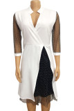 Red Fashion Street Polka Dot Patchwork V Neck A Line Dresses